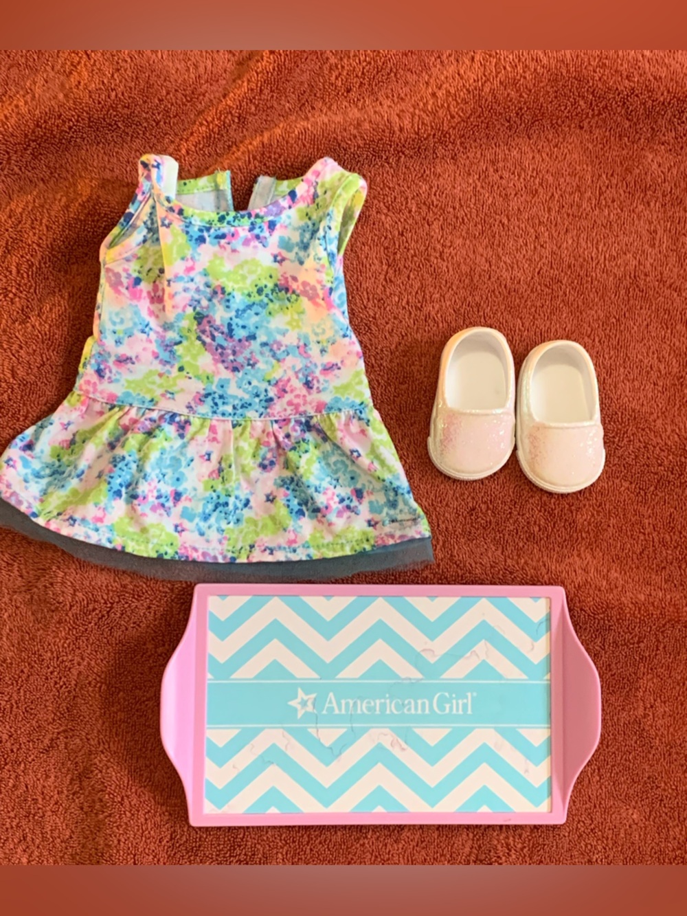 American Girl Multicolor Floral Peplum Top with Pink Glitter Shoes